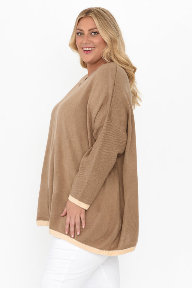 Coralie Taupe Contrast Knit Jumper image 11