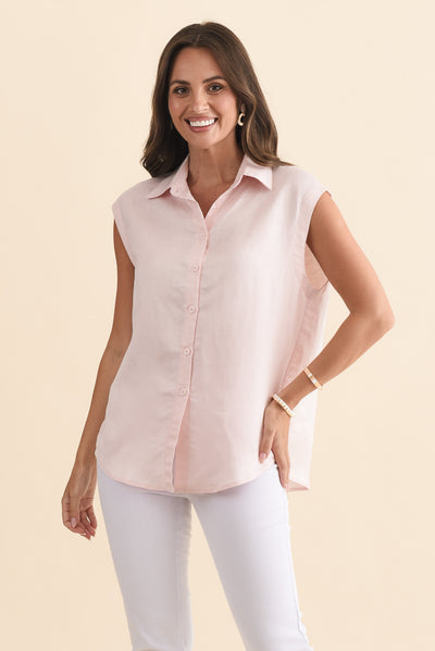 Corbin Pink Linen Blend Button Top