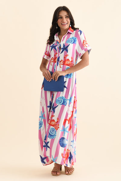 Corine Pink Beach Tie Dress