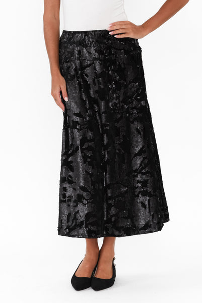 Corinne Black Sequin Midi Skirt Blue Bungalow AU corinne-black-sequin-midi-skirt-blue-bungalow-au