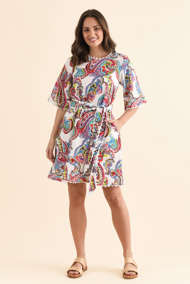Cortina White Paisley Cotton Dress,Full Body,Brunette model,alt text|model:MJ image 2