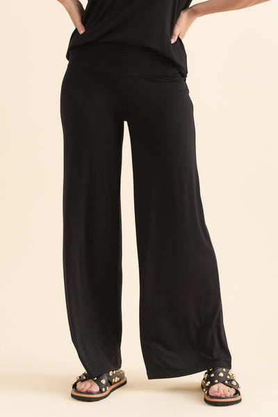 Cory Black Bamboo Wide Leg Pants