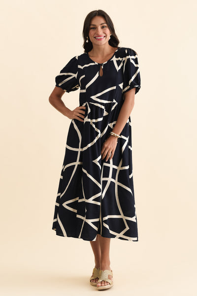 Cosgrove Navy Abstract Pocket Dress