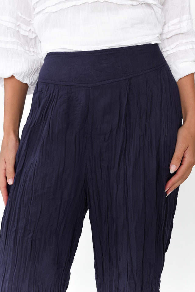Costello Navy Crinkle Cotton Pants image 3