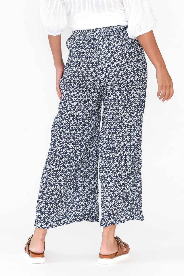 Costello Navy Flower Crinkle Cotton Pants image 5