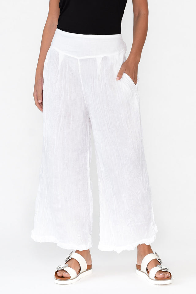 Costello White Crinkle Cotton Pants,Brunette model,alt text|model:MJ