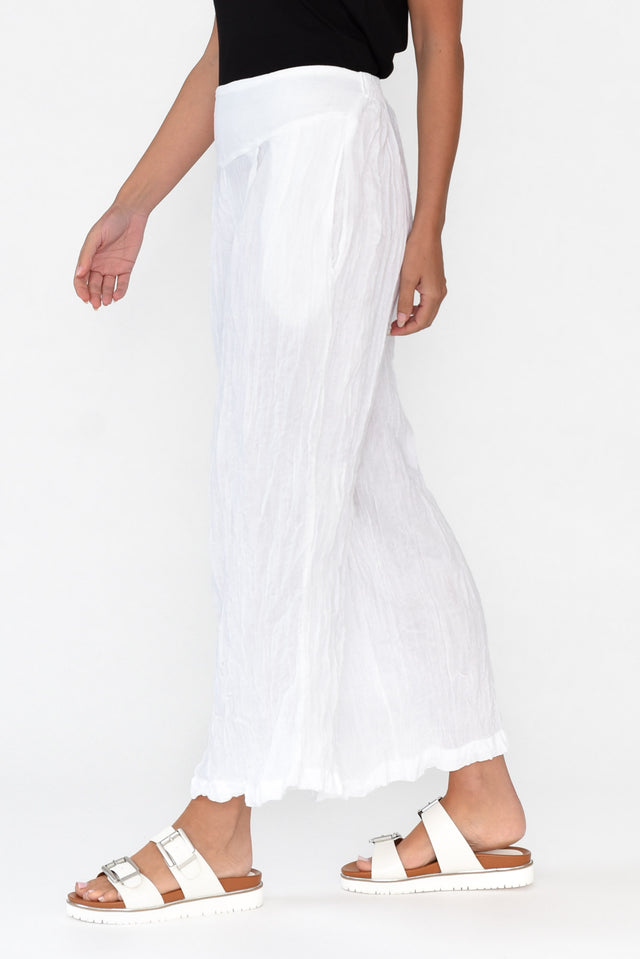 Costello White Crinkle Cotton Pants,Brunette model,alt text|model:MJ image 4