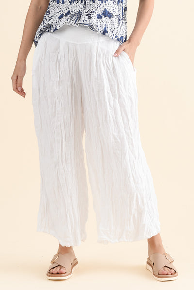 Costello White Crinkle Cotton Pants