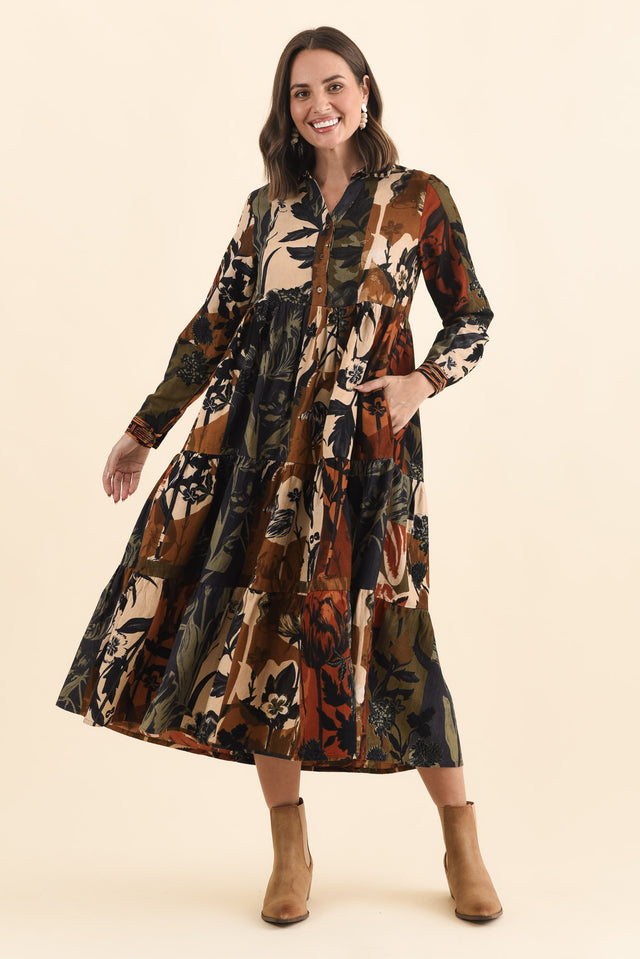Crowne Orange Floral Cotton Pocket Dress,Brunette model,alt text|model:MJ image 8