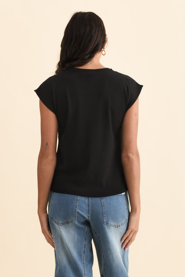 Cuff Black Ribbed Tee,Brunette model,alt text|model:Brontie image 5