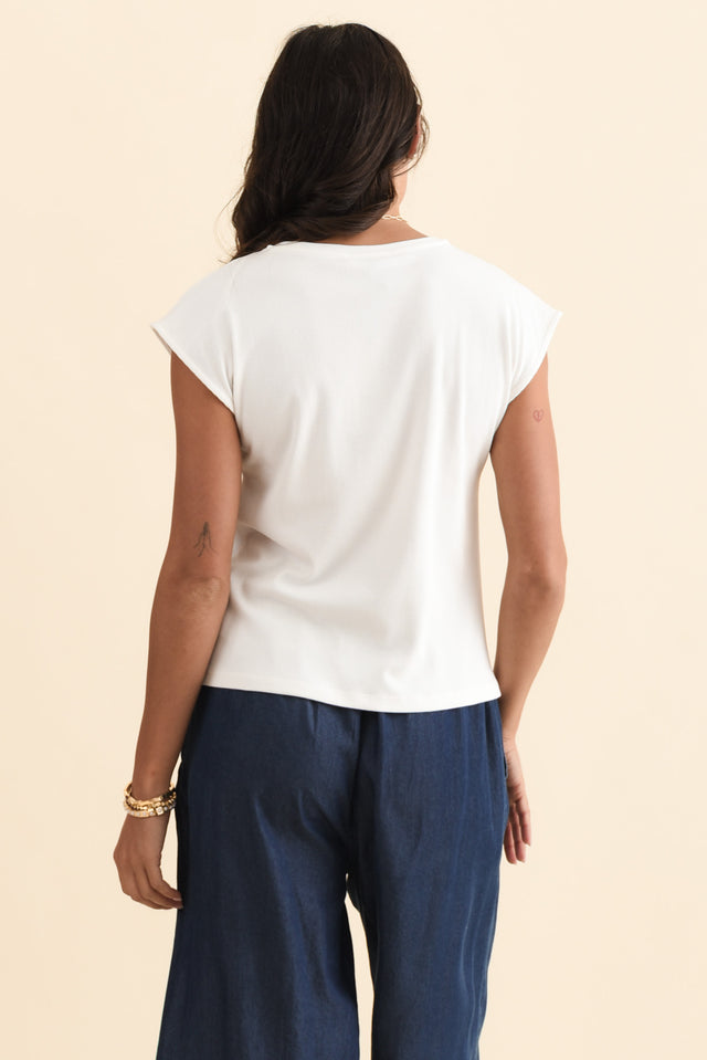 Cuff White Ribbed Tee,Brunette model,alt text|model:Brontie image 5