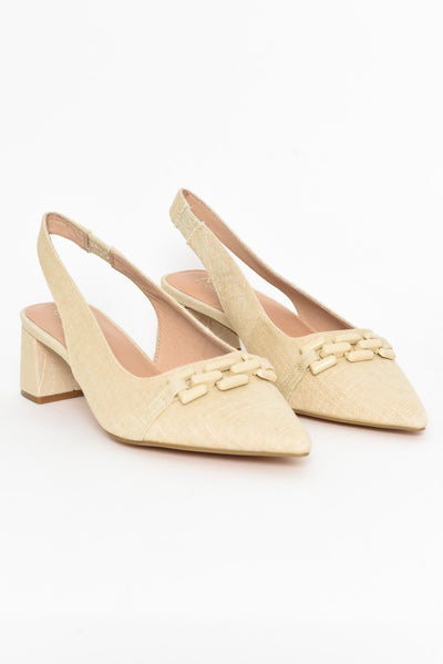 Cyn Nude Linen Slingback Heel