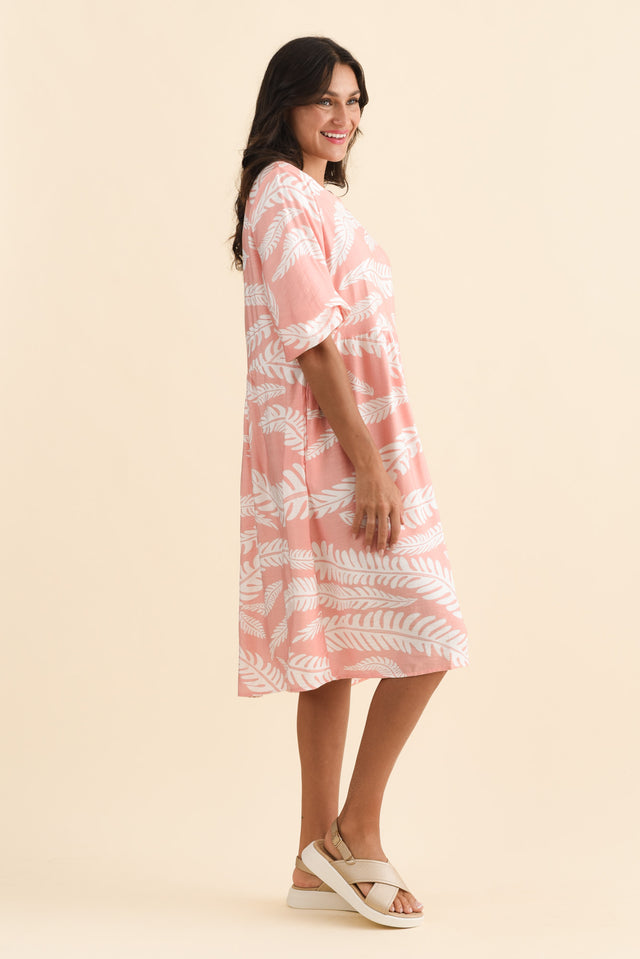 Cyrus Pink Fern Cotton Blend Dress,Brunette model,alt text|model:Brontie image 4