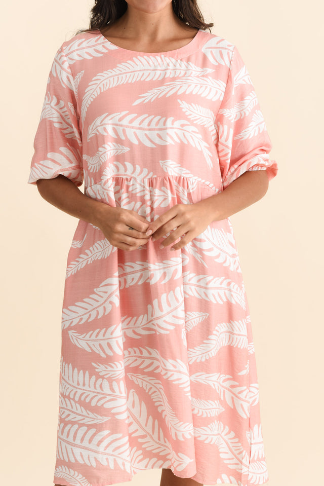 Cyrus Pink Fern Cotton Blend Dress,Brunette model,alt text|model:Brontie image 6