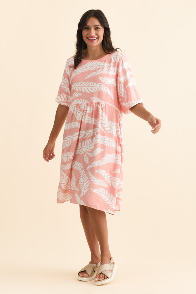 Cyrus Pink Fern Cotton Blend Dress,Brunette model,alt text|model:Brontie image 3