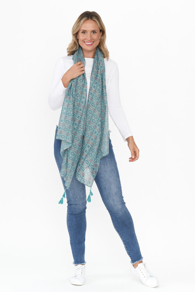 Daile Teal Abstract Scarf