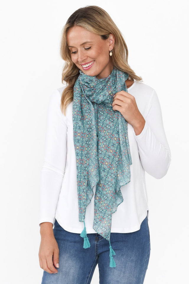 Daile Teal Abstract Scarf