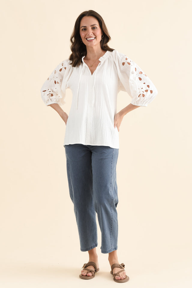 Eleanor Washed Blue Drawstring 7/8 Pants,Full Body,Brunette model,alt text|model:MJ image 6