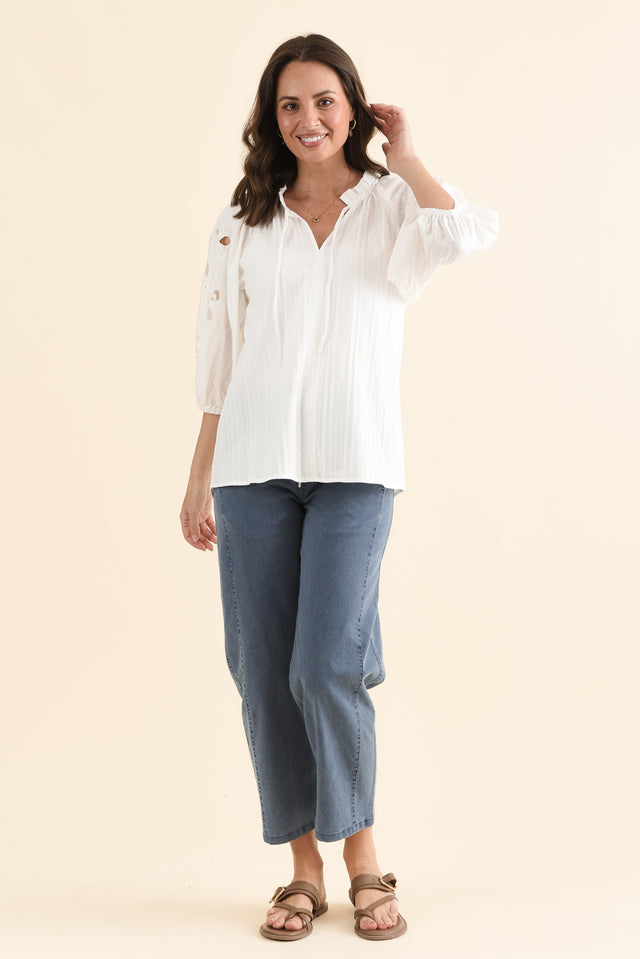 Eleanor Washed Blue Drawstring 7/8 Pants,Full Body,Brunette model,alt text|model:MJ image 2