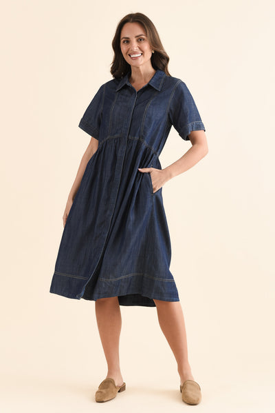 Daley Dark Blue Denim Shirt Dress
