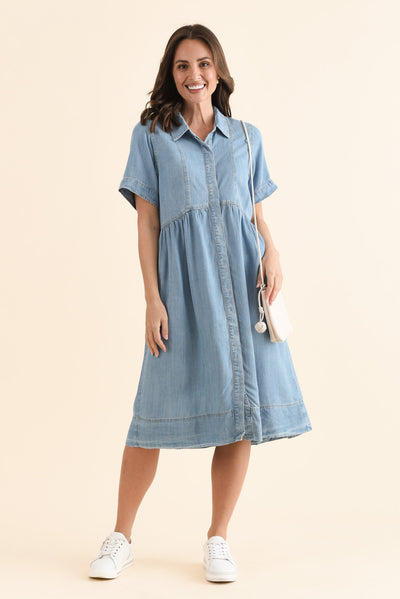 Daley Light Blue Denim Shirt Dress