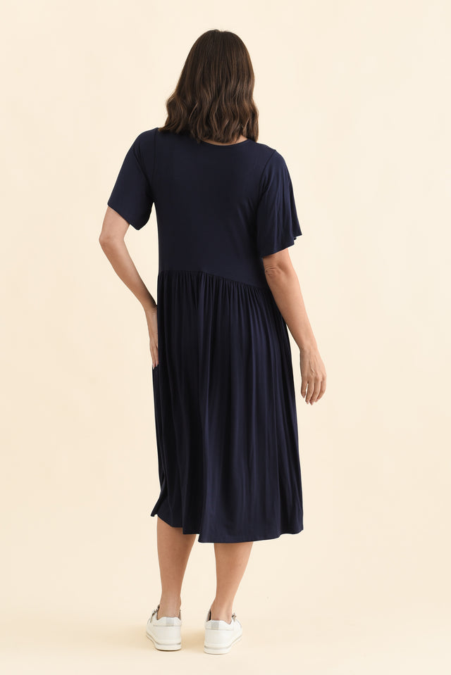 Dalton Navy Crescent Dress,Brunette model,alt text|model:MJ image 6