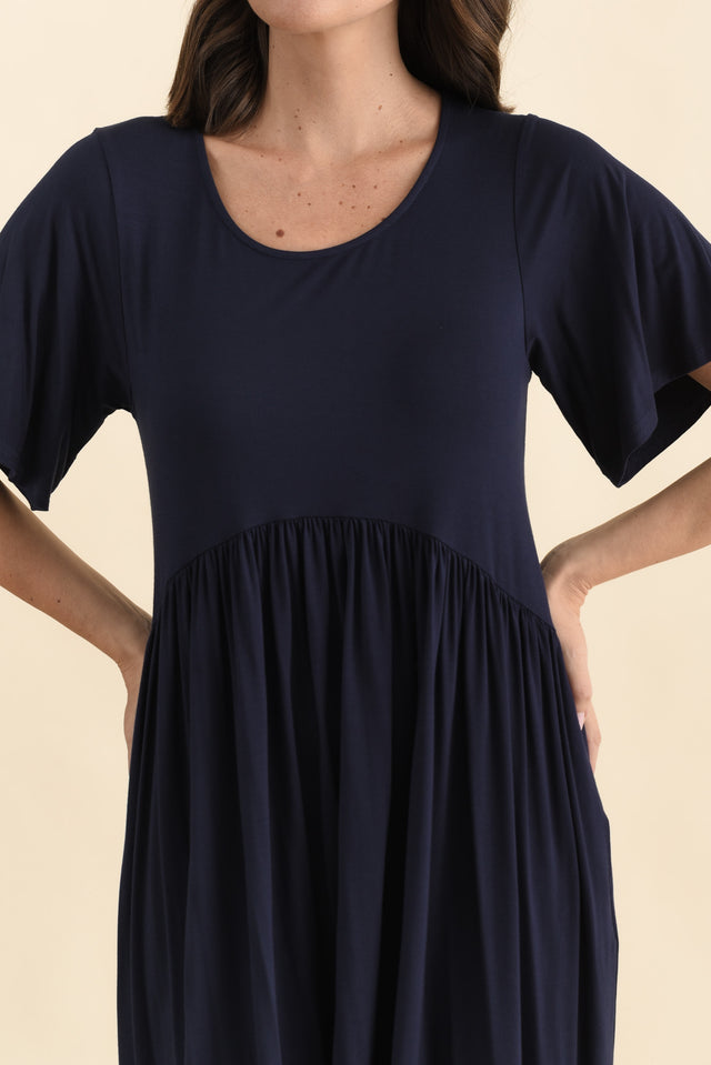 Dalton Navy Crescent Dress,Brunette model,alt text|model:MJ image 7