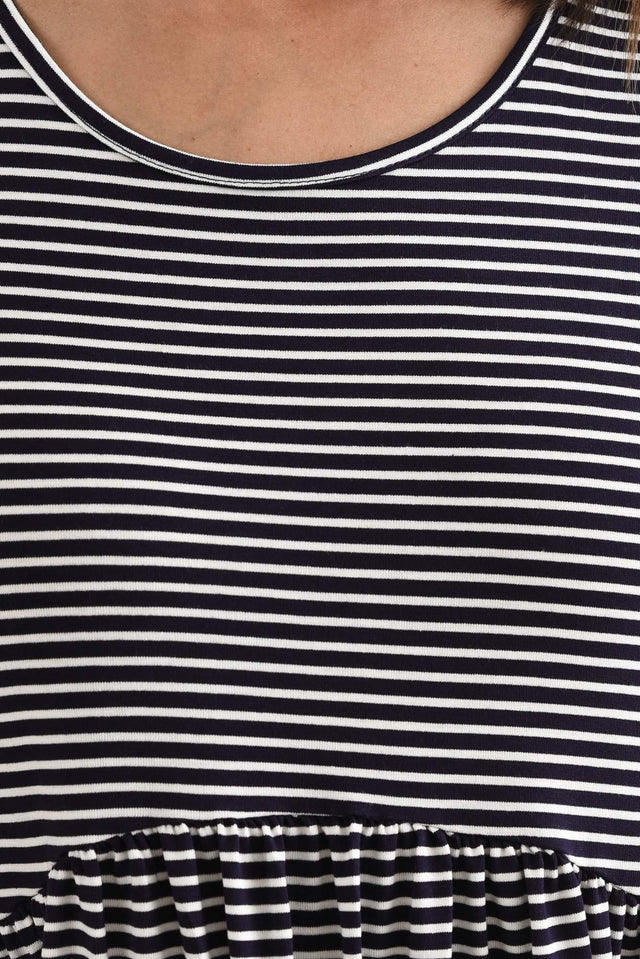 Dalton Navy Stripe Crescent Dress,Detail,Brunette model,alt text|model:Cara image 5