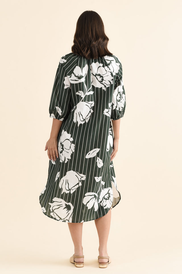 Damani Green Floral Stripe Pocket Dress,brunette model,Back of Outfit,alt text|model:MJ image 4