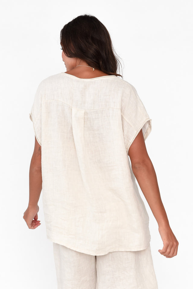 Damaris Beige Sequin Linen Top