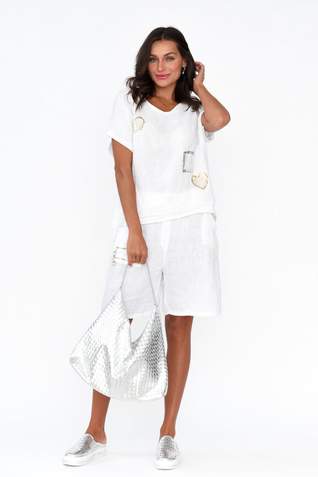 Oriane White Zip Linen Shorts