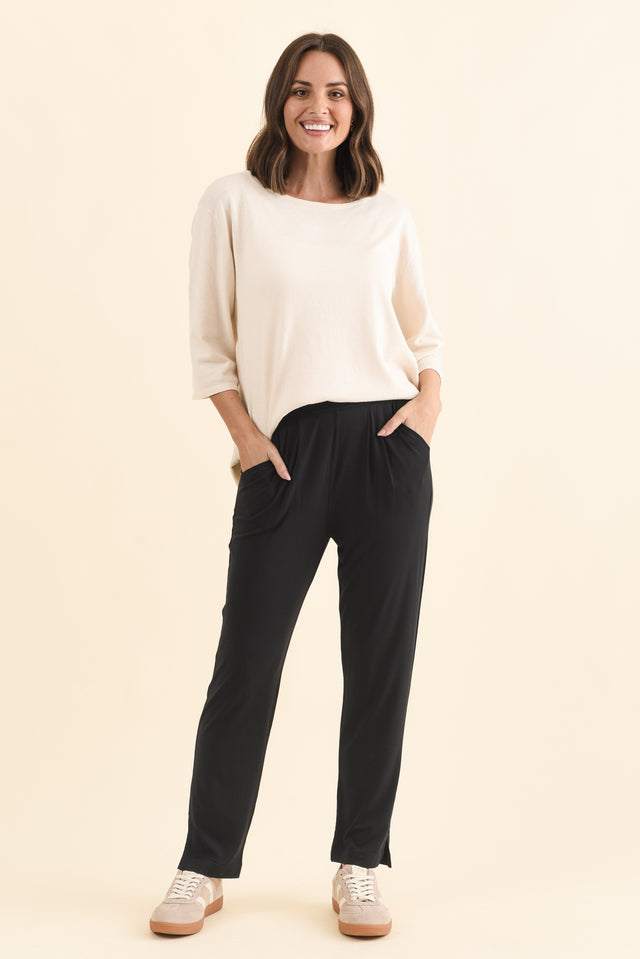 Dana Black Micro Modal Pants,Brunette model,alt text|model:MJ image 8