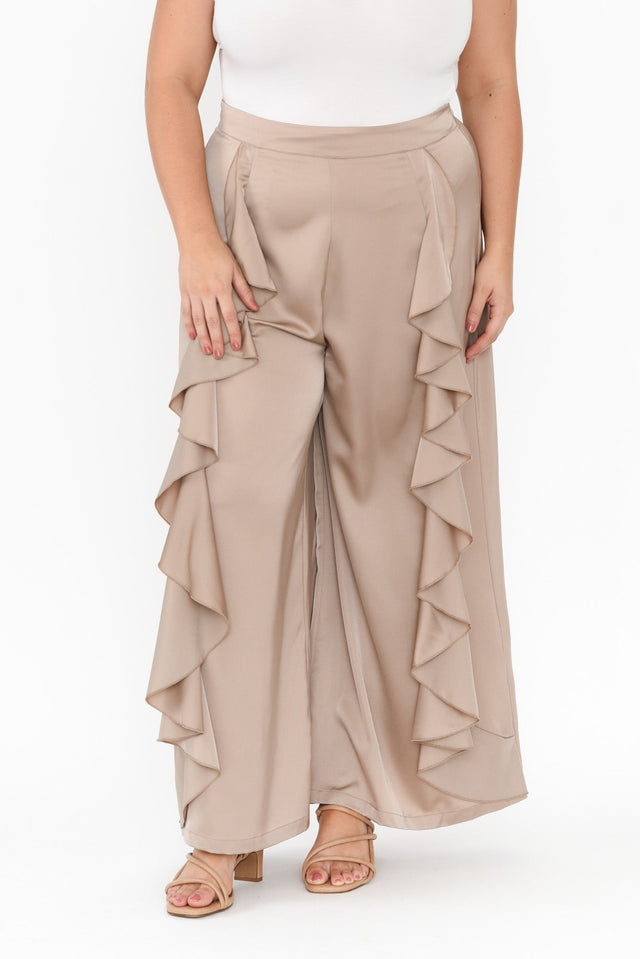 Dancer Taupe Ruffle Pants,Brunette model,plus-size,plus-size-evening-dresses,plus-size-wedding-guest-dresses,plus-size-cocktail-dresses,plus-size-formal-dresses,plus-size-mother-of-the-bride-dresses,plus-size-race-day-dresses,curve-bottoms,plus-size-Pants,alt text|model:Gabby image 9