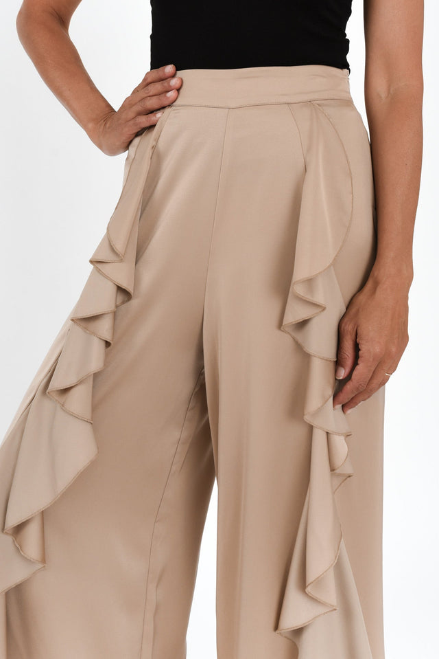 Dancer Taupe Ruffle Pants,Brunette model,alt text|model:Cara image 6