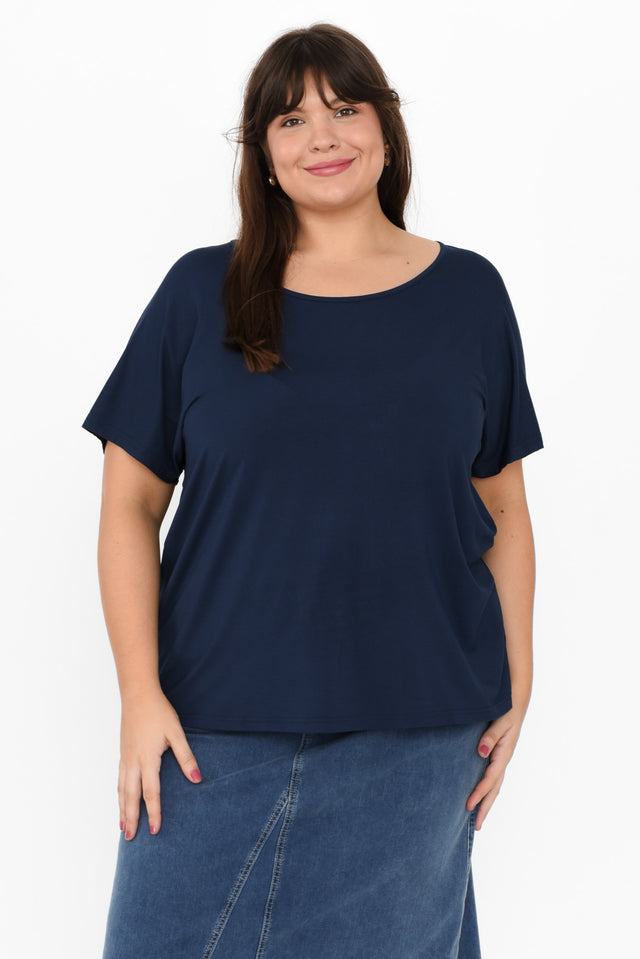 Danya Navy Bamboo Top,Brunette model,plus-size,curve-tops,alt text|model:Gabby image 7