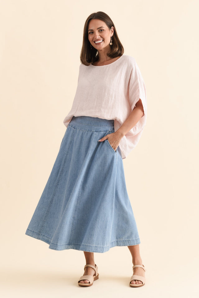 Darcy Light Wash Denim Skirt,Brunette model,alt text|model:MJ image 8