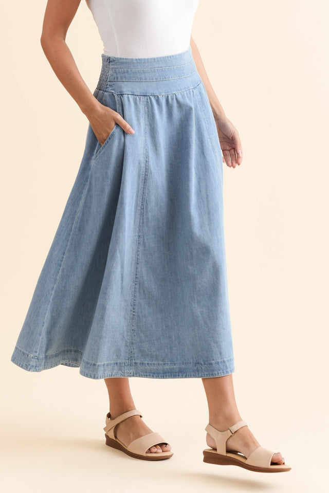Darcy Light Wash Denim Skirt,Brunette model,alt text|model:MJ image 5