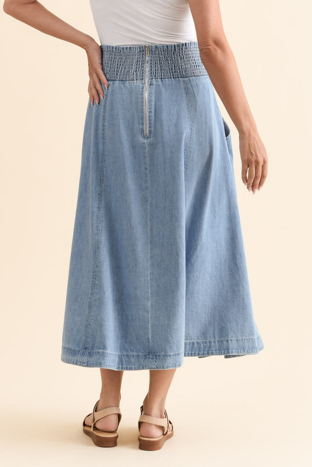 Darcy Light Wash Denim Skirt,Brunette model,alt text|model:MJ image 6
