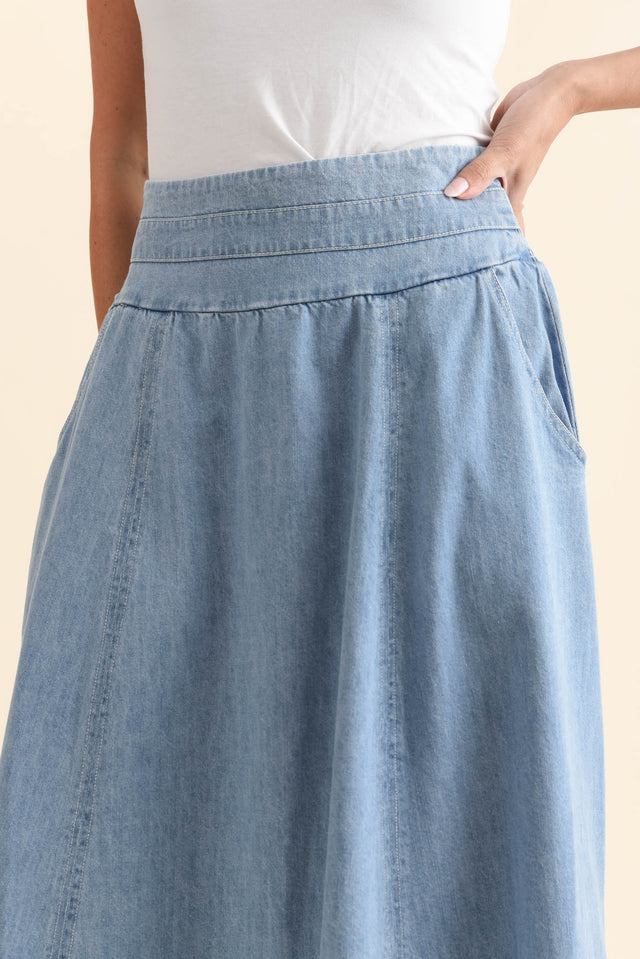 Darcy Light Wash Denim Skirt,Brunette model,alt text|model:MJ image 7