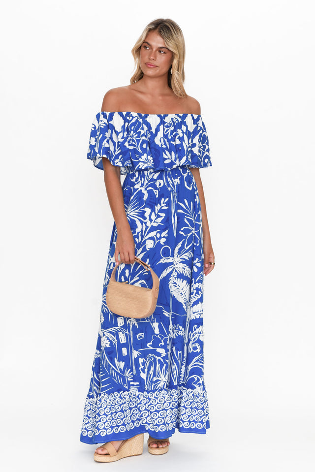 Darden Cobalt Tropical Off Shoulder Dress banner image