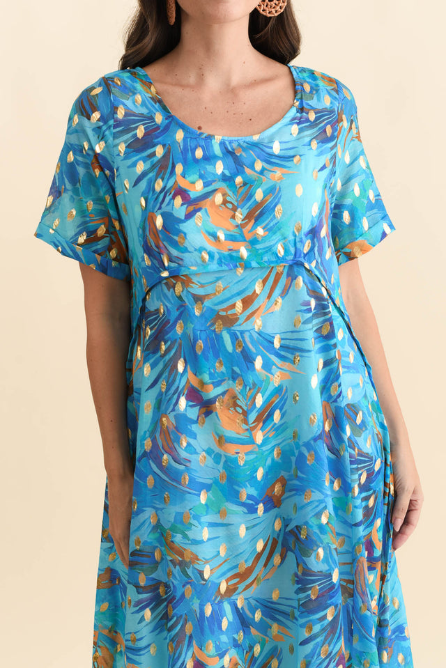 Darling Aqua Burst Foil Crescent Dress,Brunette model,alt text|model:MJ image 6
