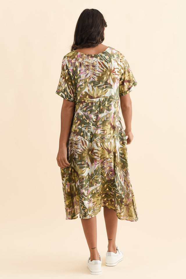 Darling Khaki Tropical Foil Crescent Dress,Brunette model,alt text|model:Brontie image 7
