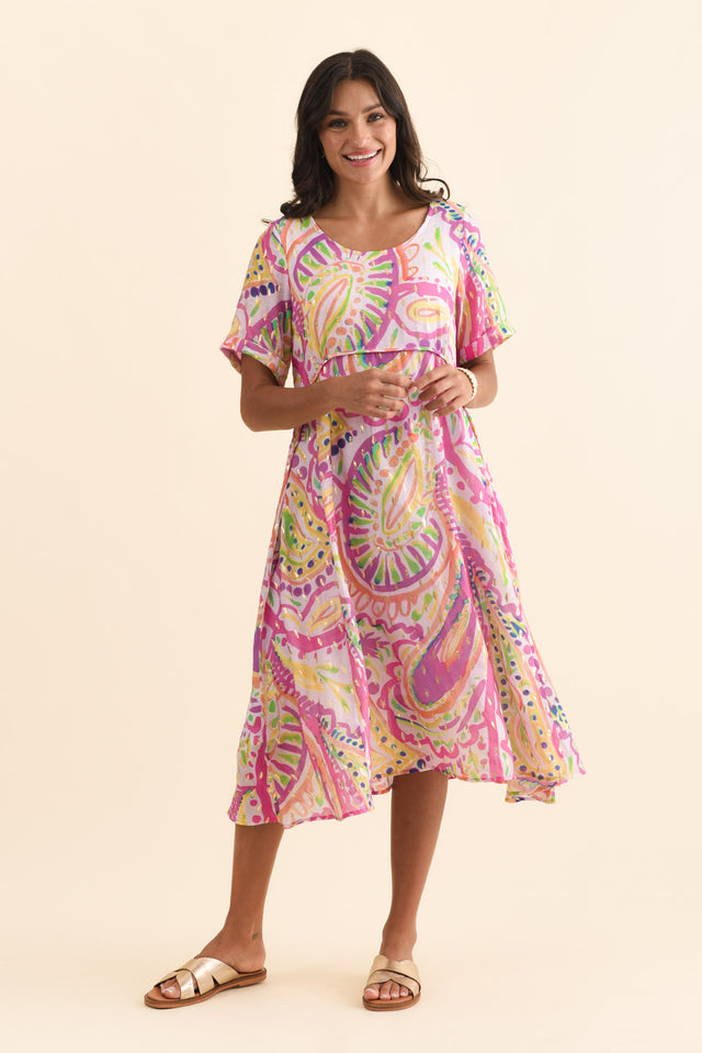 Darling Pink Abstract Foil Crescent Dress,Brunette model,alt text|model:Brontie image 8