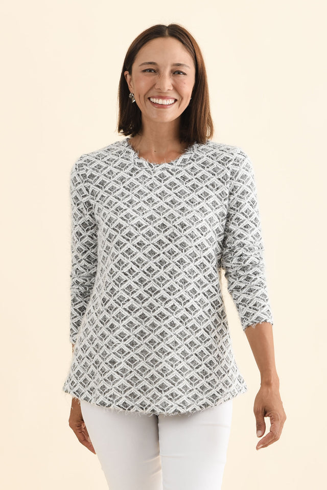 Darly Grey Geo Snood Jumper,Brunette model,alt text|model:Cara