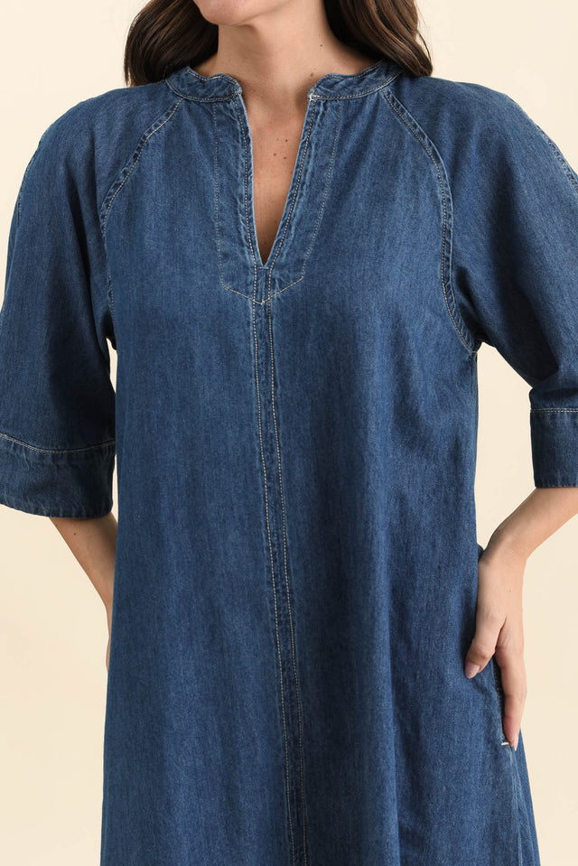 Davina Blue Denim Maxi Dress,Detail,Brunette model,alt text|model:MJ image 6