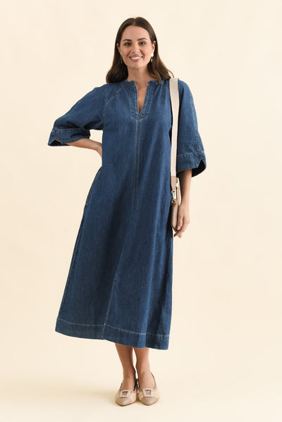 Davina Blue Denim Maxi Dress
