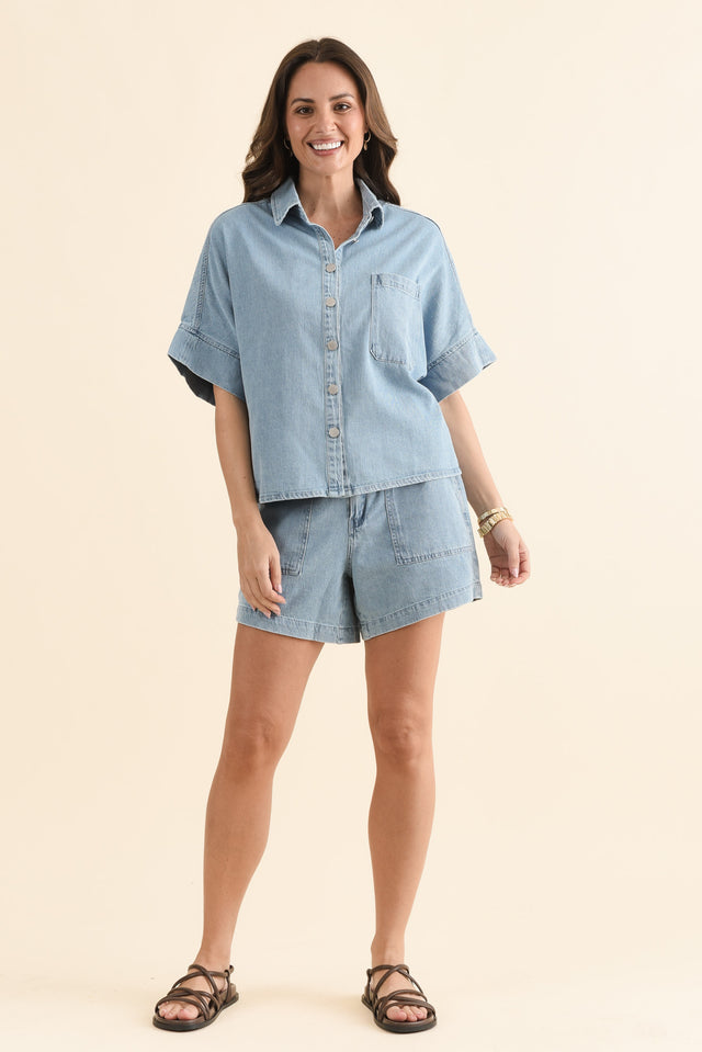 Dawn Blue Denim Shirt,Full Body,Brunette model,alt text|model:MJ image 6