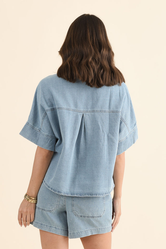 Dawn Blue Denim Shirt,Back,Brunette model,alt text|model:MJ image 4