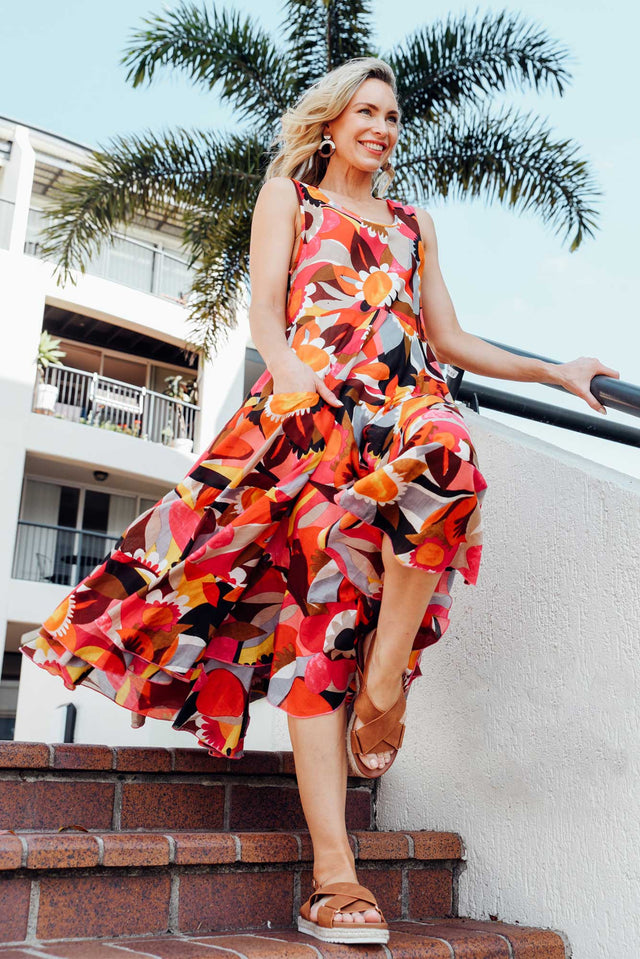 Daydream Pink Abstract Cotton Midi Dress