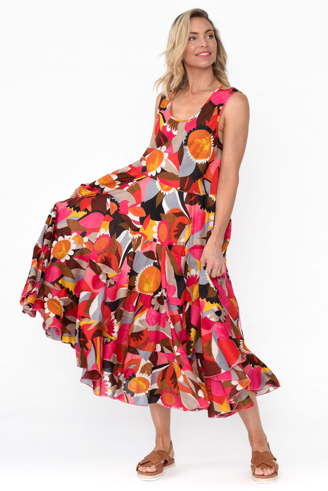 Daydream Pink Abstract Cotton Midi Dress